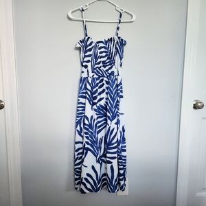H&M Medium Midi Dress Blue and White Palm NWT